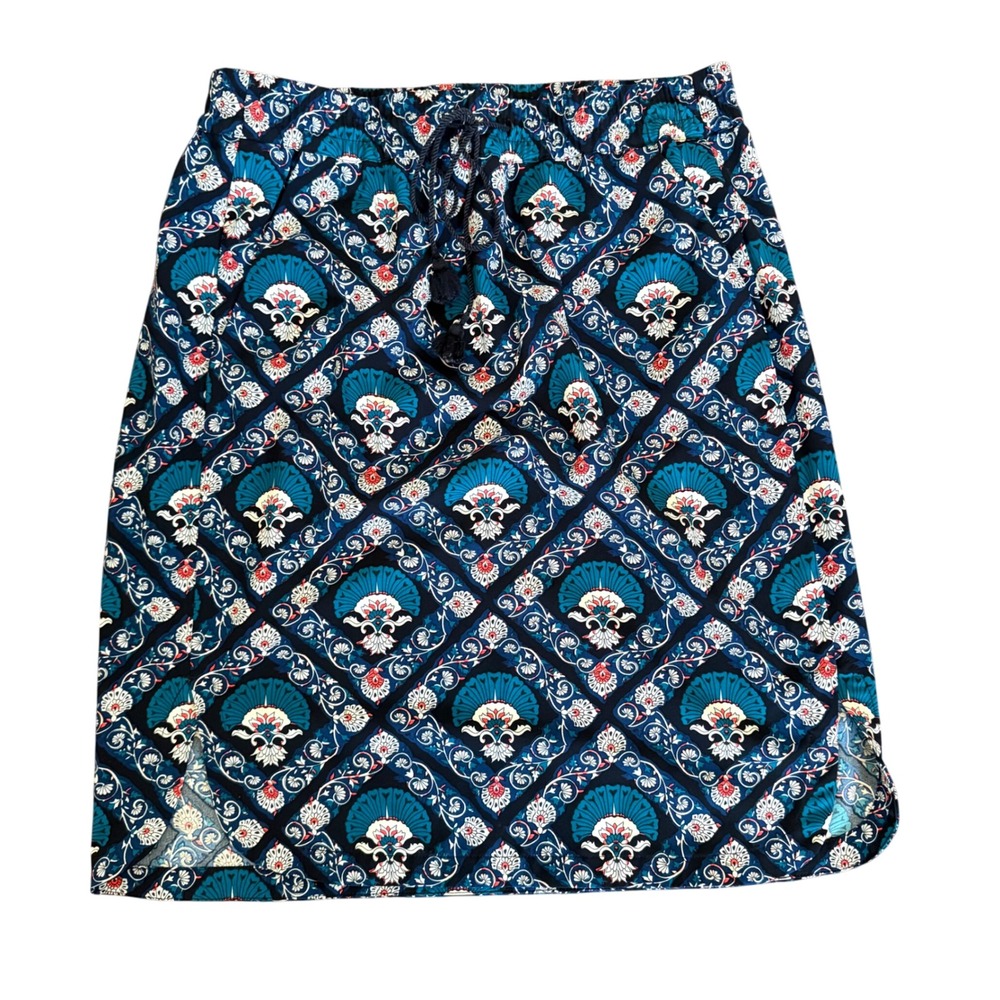 LOFT Women's Size M Blue‎ Floral Fan Print Drawstring Waist Skirt Pockets Boho